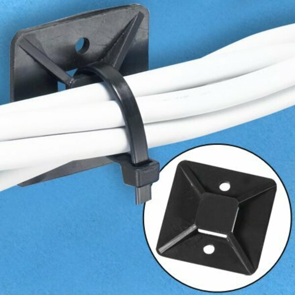 Bsc Preferred 1-1/2 x 1-1/2'' Black Cable Tie Mounts, 100PK S-14938BL